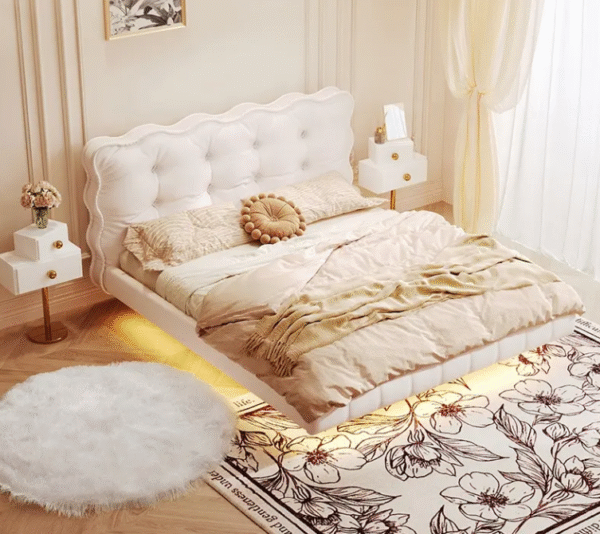 Winter Bear French-style Creamy Floating Fabric Bed for Modern Minimalist Luxury Master Bedroom with Tech Wool Fabric Cloud-like Heavenly Bed - 图片 6