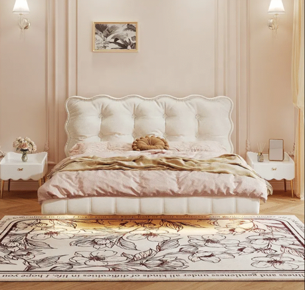 Winter Bear French-style Creamy Floating Fabric Bed for Modern Minimalist Luxury Master Bedroom with Tech Wool Fabric Cloud-like Heavenly Bed
