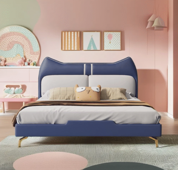 Single bed for children, teenage boy, leather bed for young boys, luxurious and modern minimalist children's room, girl's princess bed