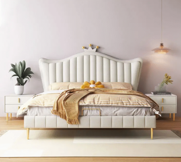 Cream style children's bed - girl's modern minimalist white crown princess bed with soft padding and genuine leather, suitable for the bedroom. - 图片 6