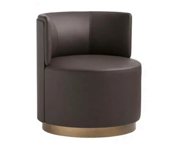 Modern light luxury style metal-bottom curved single black leather sofa for villa living room round chair minimalist rotating leisure chair - 图片 6