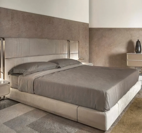 Italian minimalist luxury leather bed with large screen headboard, custom-designed villa duplex, modern double bed by a designer - 图片 3