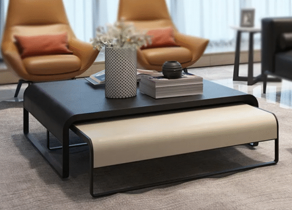 A set of small and large coffee tables for a modern and slightly luxurious living room in a small apartment. The high-end glossy finish and creative square design make them a trendy choice. - 图片 3