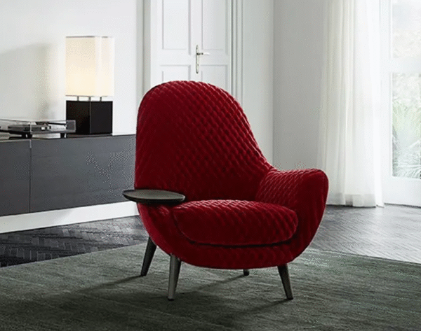 Minimalist single sofa chair in red fabric, modern and simple, light and luxurious, creative tray-style lounge chair - 图片 3