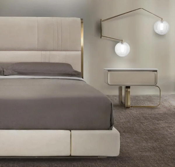 Italian minimalist luxury leather bed with large screen headboard, custom-designed villa duplex, modern double bed by a designer - 图片 2
