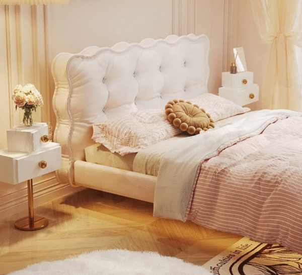 Winter Bear French-style Creamy Floating Fabric Bed for Modern Minimalist Luxury Master Bedroom with Tech Wool Fabric Cloud-like Heavenly Bed - 图片 3