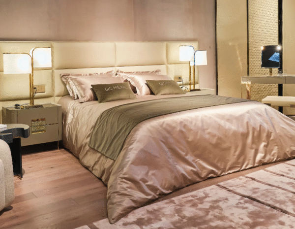 Italian luxury-inspired model house hotel villa luxurious master bedroom king-sized bed double bed leather bed designer high-back bed - 图片 2