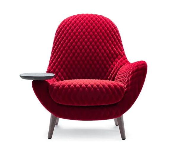 Minimalist single sofa chair in red fabric, modern and simple, light and luxurious, creative tray-style lounge chair