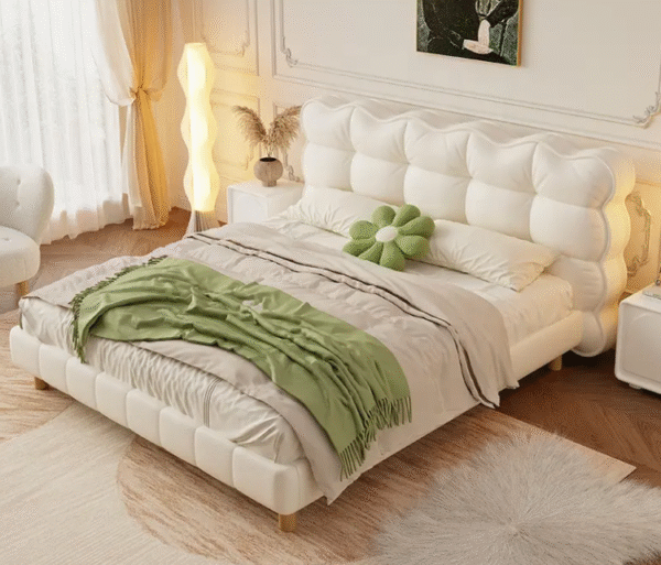 Winter Bear French-style Creamy Floating Fabric Bed for Modern Minimalist Luxury Master Bedroom with Tech Wool Fabric Cloud-like Heavenly Bed - 图片 2